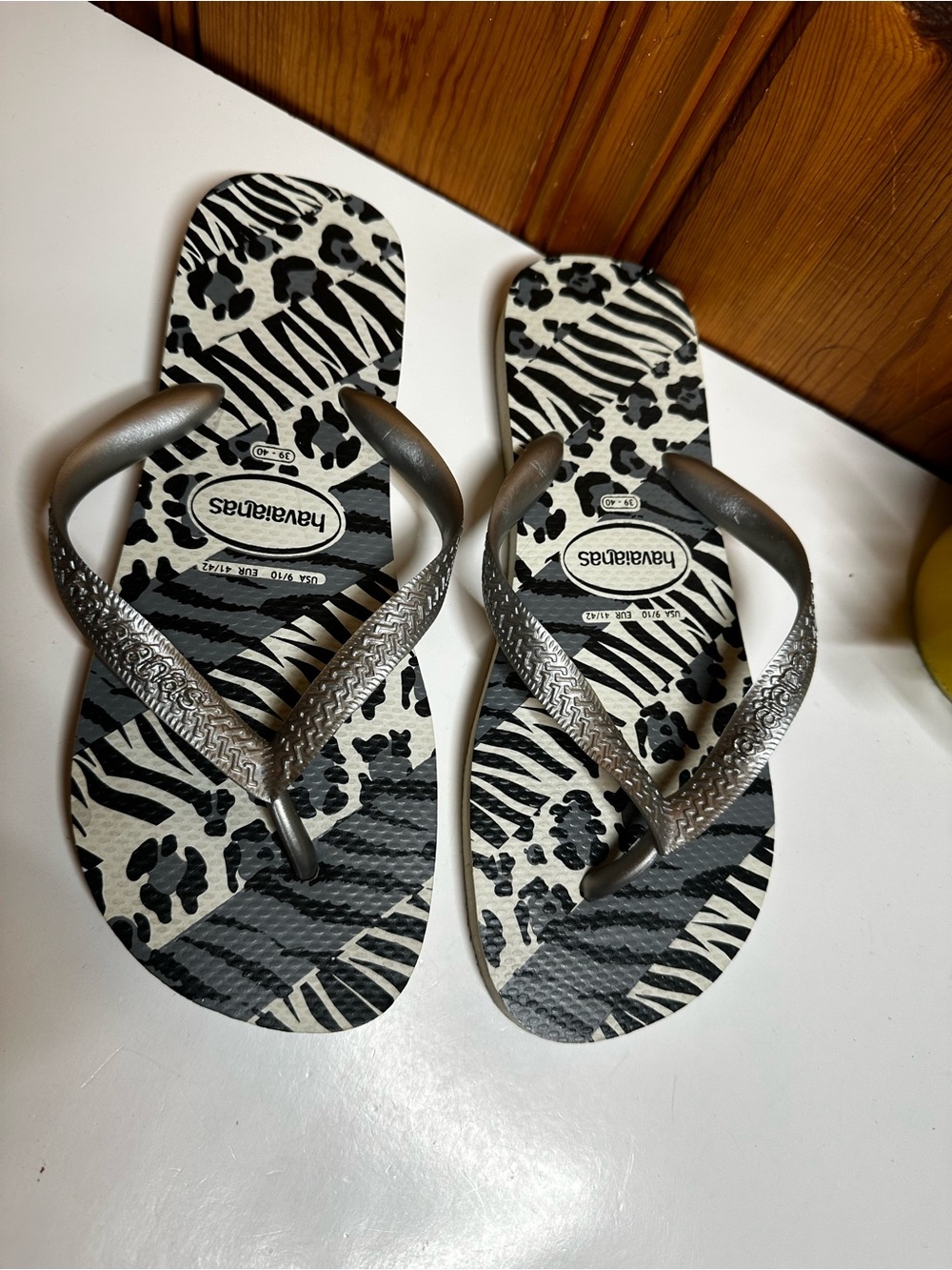 Havaianas Black & White Zebra-Print Flip Flops with Silver Straps